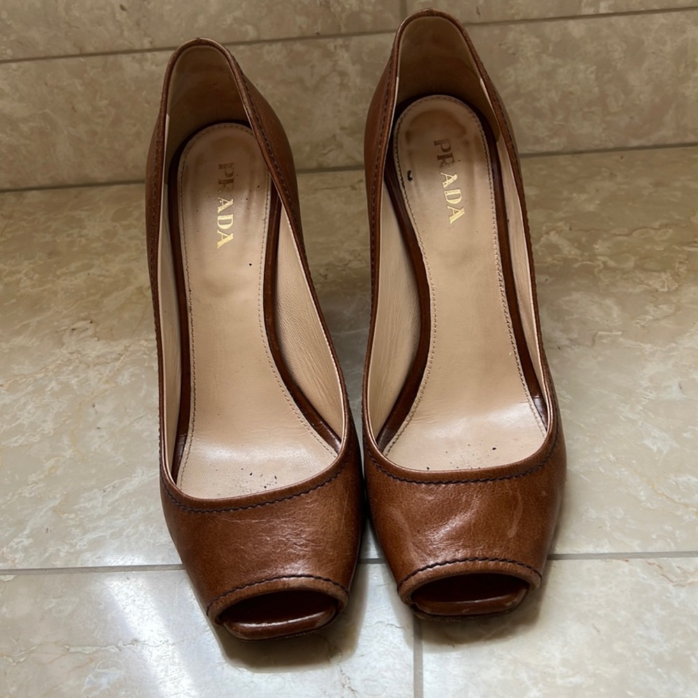 Brown wedge Prada shoes